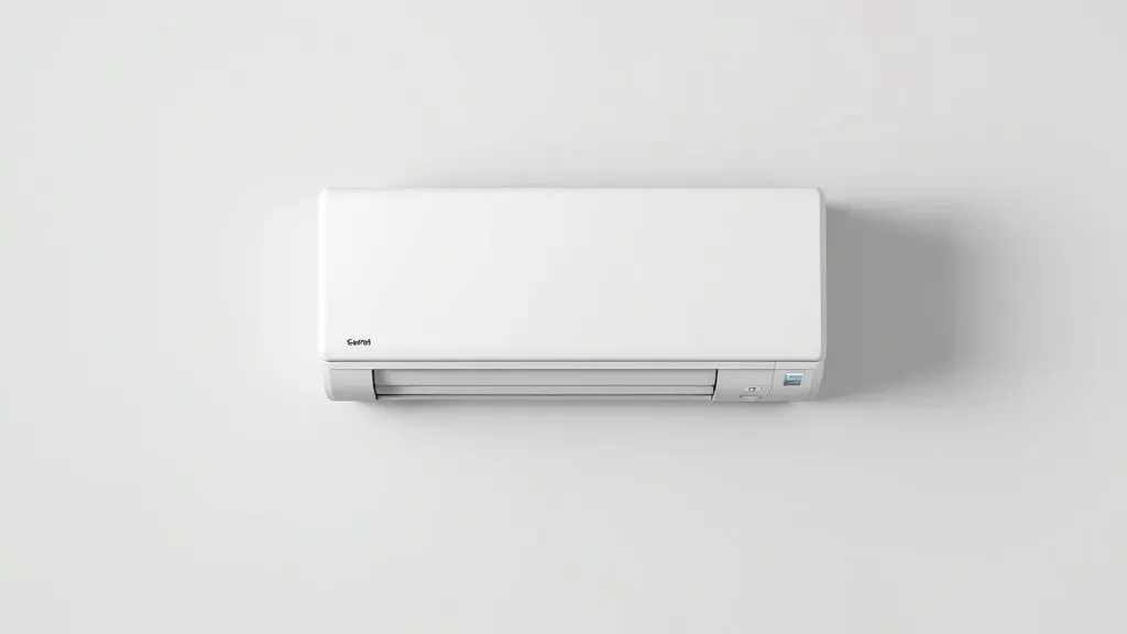Um ar-condicionado split branco, moderno e sem marca, centralizado em um fundo de estúdio, para a análise completa se a marca Agratto é boa e confiável.