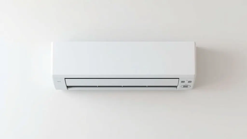 Um ar-condicionado split branco, moderno e sem marca, instalado em uma parede de cor neutra, representando a análise sobre se a marca LG é boa e confiável.
