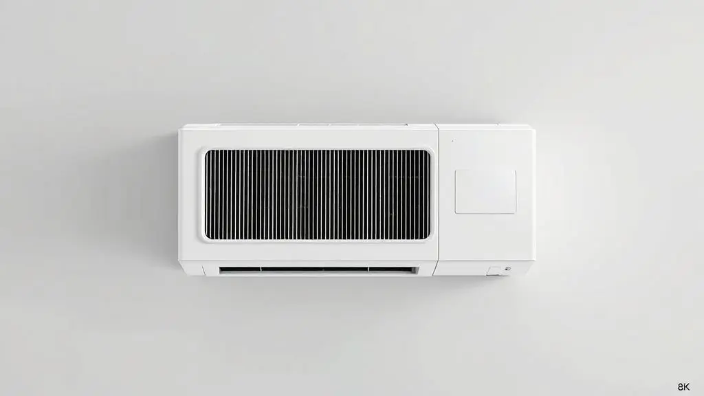 Um moderno ar-condicionado split branco, sem marca, visto de frente em um fundo de estúdio, simbolizando a análise para descobrir se a marca Midea é boa.