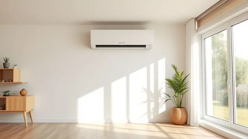 Modelo de ar-condicionado split piso-teto branco instalado próximo ao chão de uma sala de estar ampla, mostrando sua versatilidade de instalação.