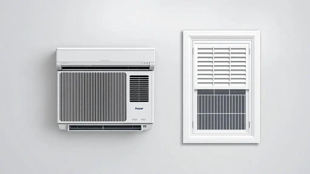 Comparativo visual entre um ar-condicionado Split moderno e um modelo de janela, mostrando as principais diferenças de design e estilo para ajudar na escolha.