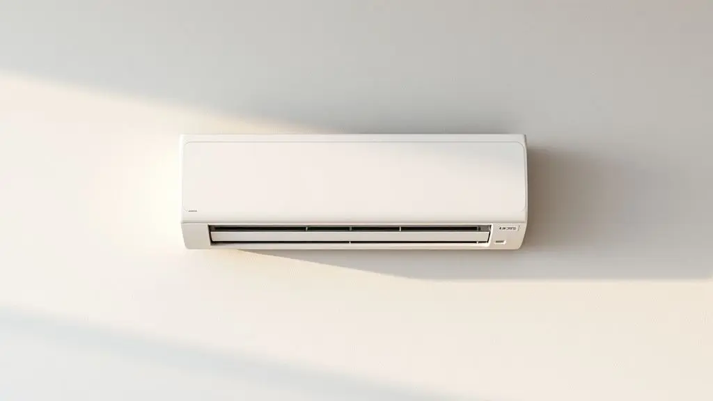 Um ar-condicionado split moderno e sem marca, instalado em uma parede de cimento texturizado, para ilustrar a análise sobre a confiabilidade da marca TCL.
