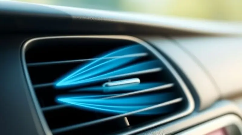 Saída de ar do painel de um carro emitindo um fluxo de ar puro e limpo, simbolizando os benefícios de higienizar o ar-condicionado.