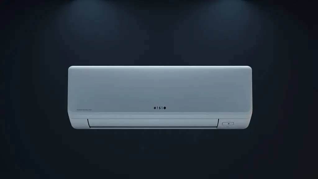 Ar-condicionado split moderno e branco instalado na parede de um quarto escuro, com a luz do display totalmente apagada para um ambiente de sono perfeito.