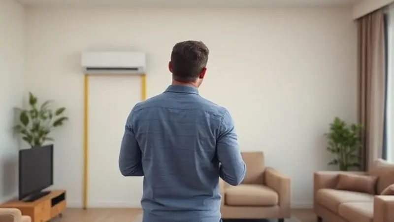 Pessoa medindo a parede de um cômodo para planejar a compra, ilustrando como escolher o ar-condicionado Hi Wall ideal para o ambiente.