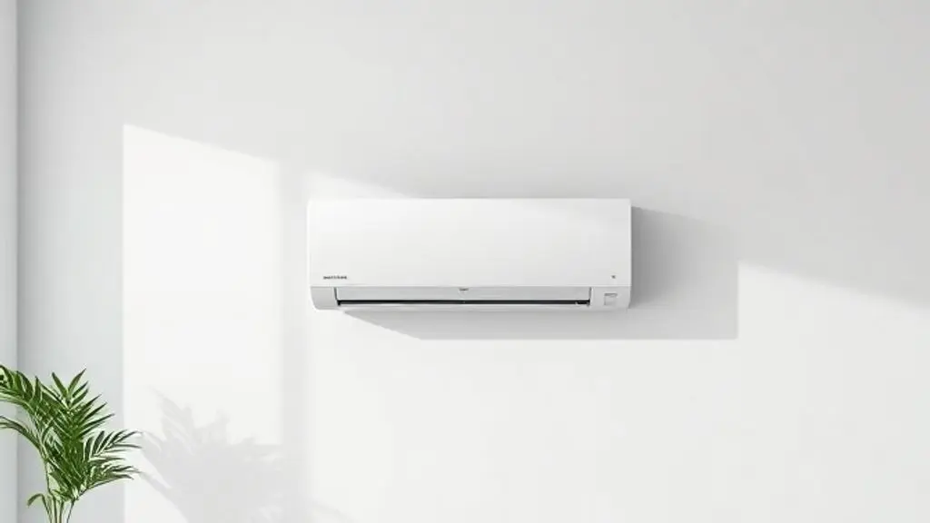 Um moderno ar-condicionado Split branco instalado em uma parede de sala de estar, representando a escolha do aparelho de climatização ideal.