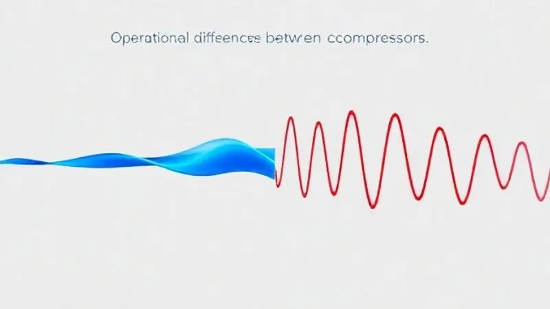 Gráfico conceitual ilustrando o fluxo de energia contínuo de um compressor Inverter em azul, contrastando com o fluxo intermitente de um modelo convencional.