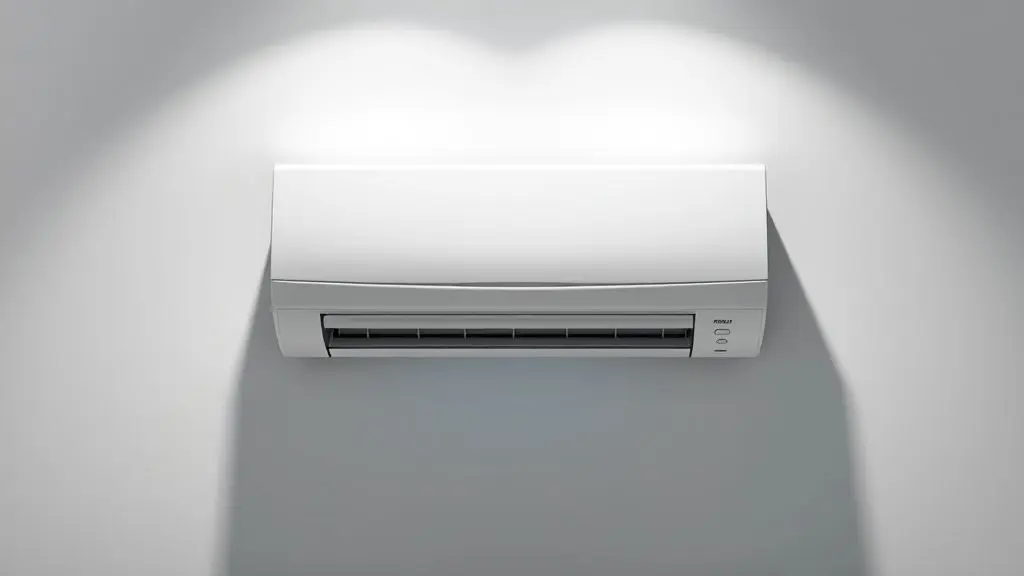 Imagem de um ar condicionado moderno e limpo na parede, simbolizando a solução para o mau cheiro no aparelho e a importância da higienização.