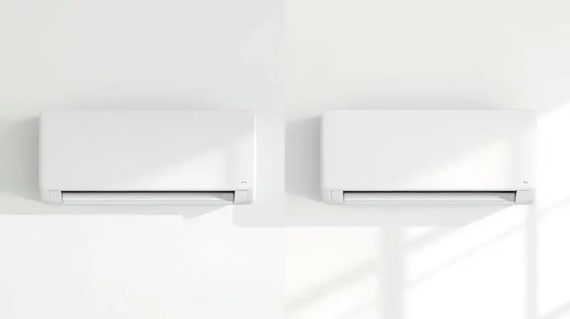 Imagem comparativa de dois modelos de ar-condicionado de marcas diferentes, ilustrando a escolha entre Philco e uma concorrente.