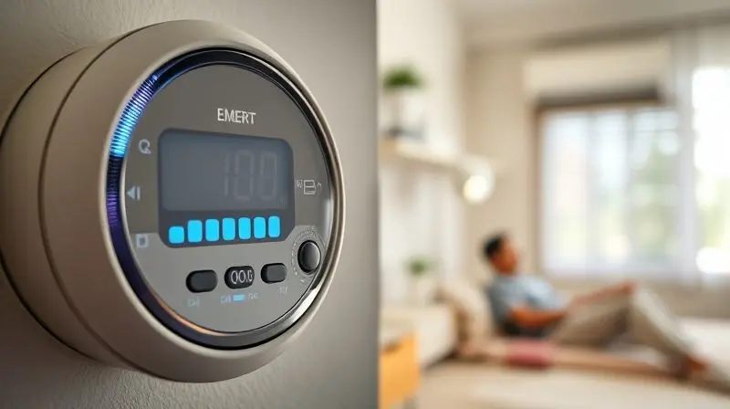 Homem olhando para um medidor de luz, preocupado com o consumo de energia de seu ar-condicionado de 18.000 BTUs.