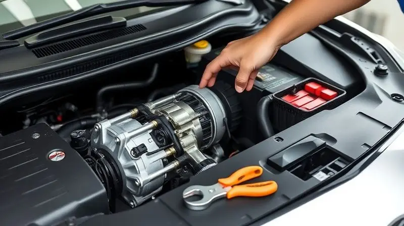 Manutenção preventiva no sistema de ar-condicionado de um carro, com foco no compressor, para prolongar a vida útil do componente.