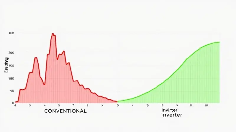 Gráfico comparativo mostrando o alto consumo de um ar-condicionado convencional versus o consumo estável e econômico de um modelo Inverter.