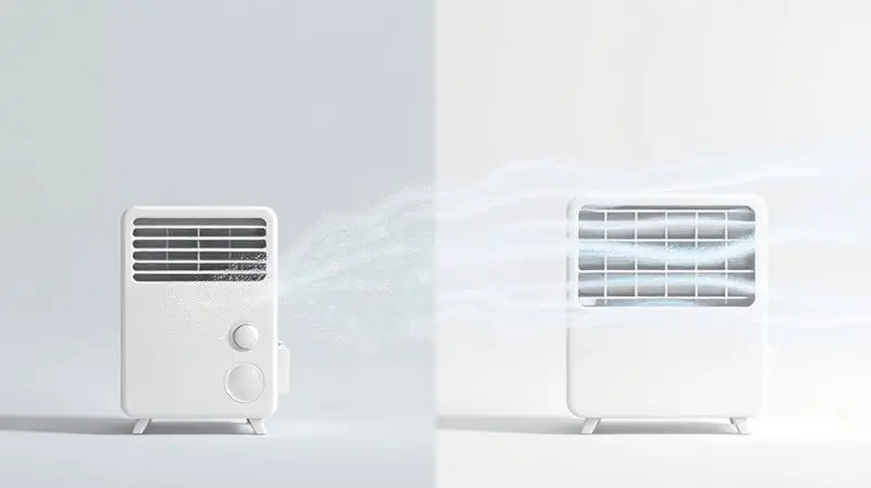 Ilustração conceitual da diferença de funcionamento entre um climatizador, que usa vapor de água, e um ar-condicionado, que gera ar frio.