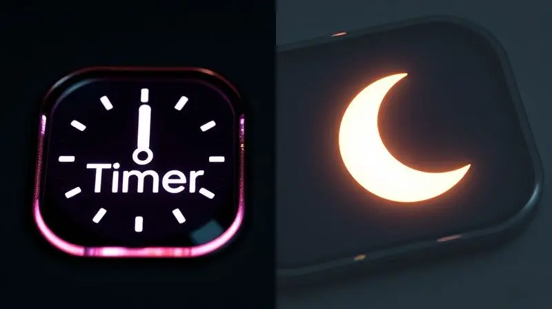 Comparativo visual entre a função Timer, representada por um relógio, e a função Sleep, representada por uma lua e estrelas, em um controle de ar-condicionado.