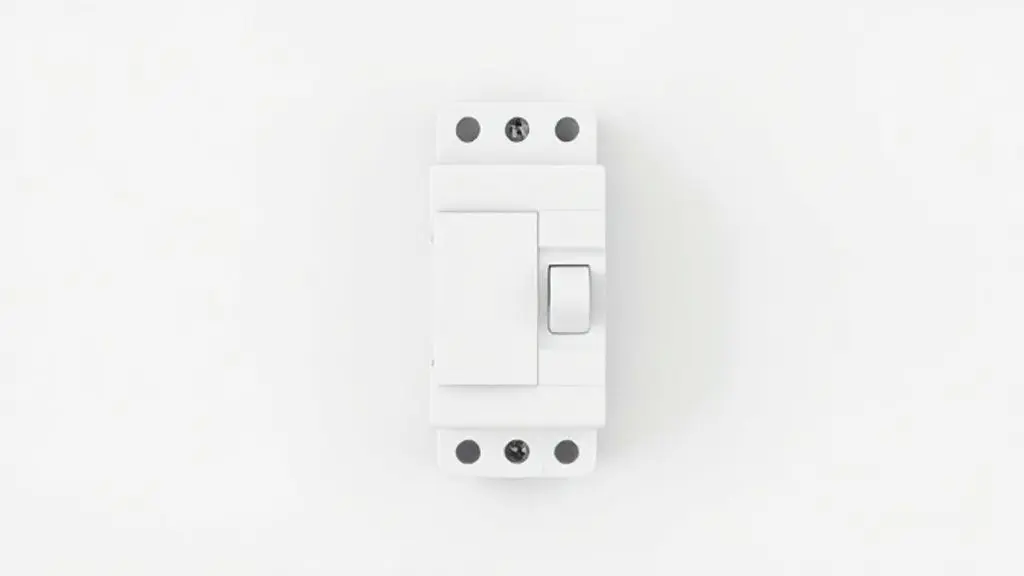 Close-up de um disjuntor branco moderno para instalação de ar-condicionado, simbolizando a segurança e a escolha correta do componente elétrico.