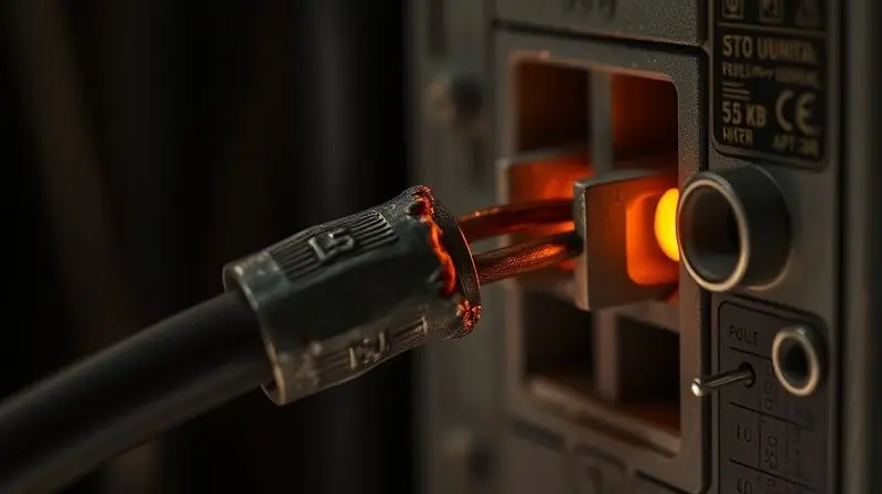 Fio elétrico superaquecido conectado de forma errada a um disjuntor, ilustrando um erro comum e perigoso na instalação elétrica do ar-condicionado.