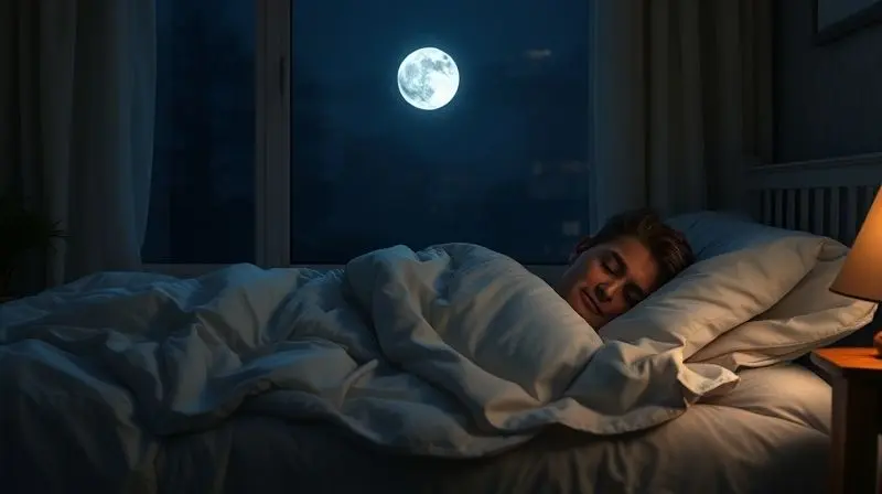 Quarto tranquilo e confortável durante a noite, ilustrando o funcionamento da função Sleep do ar-condicionado para uma noite de sono perfeita.