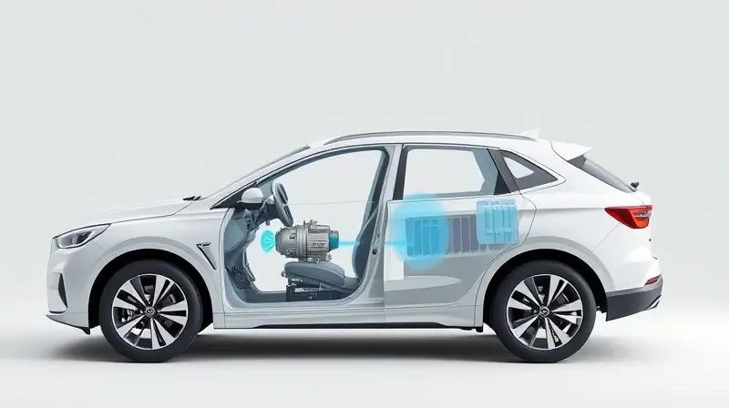 Ilustração 3D mostrando os componentes principais do sistema de ar-condicionado dentro de um carro, como compressor e evaporador.