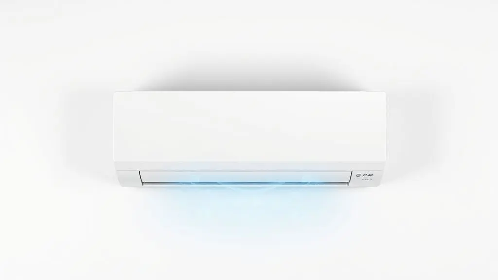 Um ar-condicionado split moderno e branco instalado em uma parede, simbolizando as diversas funções e o modo de gelar mais rápido do aparelho.