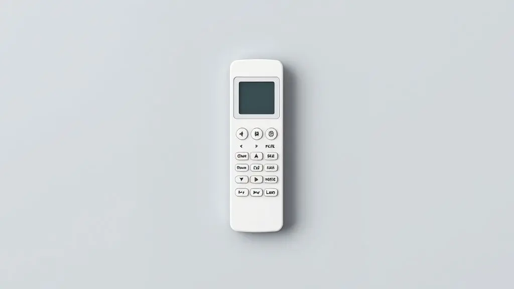 Guia completo do controle remoto do ar-condicionado, exibindo um aparelho moderno em fundo neutro para ilustrar todas as suas funções e modos de operação.