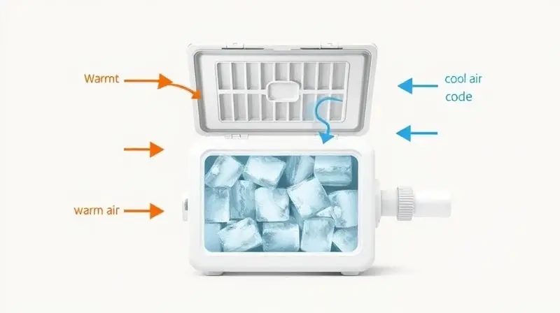 Diagrama conceitual explicando a lógica de funcionamento de um ar-condicionado caseiro, com setas indicando o fluxo de ar frio e quente.