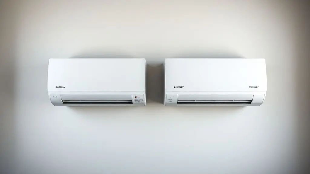 Comparativo dos melhores modelos de ar-condicionado LG e Samsung, exibindo dois aparelhos modernos e sem marca em uma parede de cor neutra.
