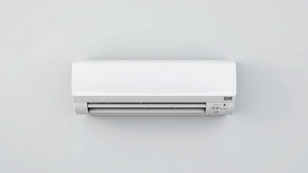 Um ar-condicionado split moderno e branco, sem marca, instalado em uma parede de cor neutra, representando os melhores modelos de ar-condicionado do mercado.