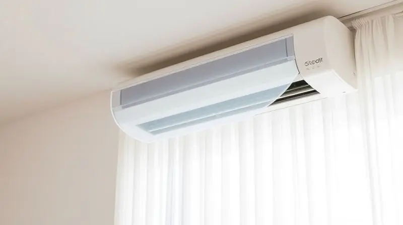 Demonstração do funcionamento de um defletor, redirecionando o fluxo de ar frio de um ar-condicionado split em uma sala para melhor distribuição.