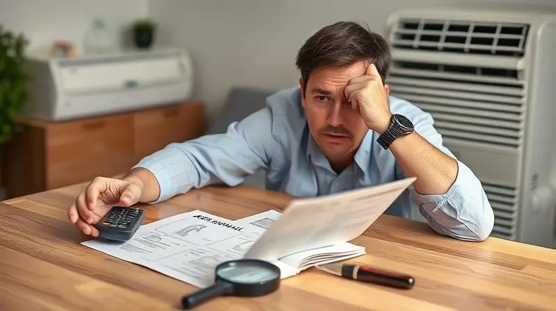 Pessoa com expressão pensativa analisando um controle remoto universal e um manual de instruções, representando a solução de problemas comuns.