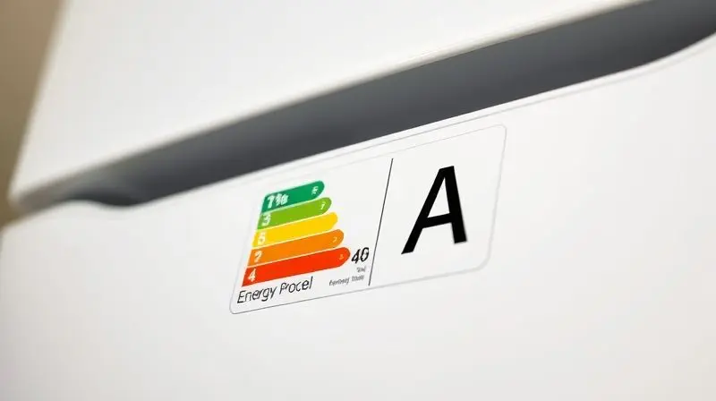 Close-up do Selo Procel de eficiência energética com a classificação 'A', destacando a importância de escolher aparelhos que consomem menos energia.