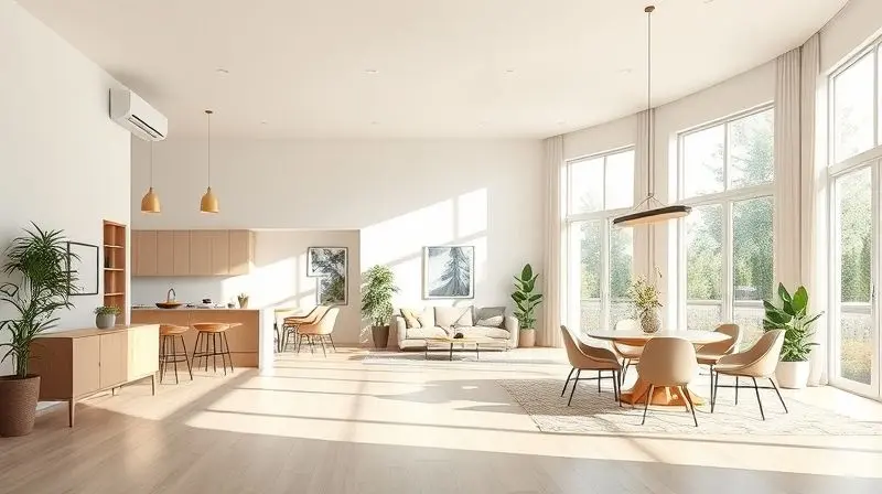 Ambiente grande e espaçoso, como uma sala de estar ampla, que representa o tamanho de cômodo ideal para um ar condicionado de 24000 BTUs.