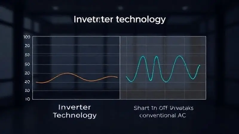 Gráfico comparativo mostrando a eficiência energética e o funcionamento estável da tecnologia Inverter em comparação com um ar-condicionado convencional.