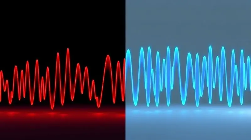 Comparativo visual entre a tecnologia Inverter, com uma linha de energia suave, e a convencional, com picos, demonstrando qual é mais silenciosa.