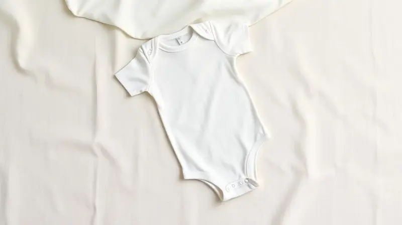 Roupas leves de bebê para dormir no calor, incluindo um body de algodão e um saco de dormir fino de musselina, ideais para o verão.