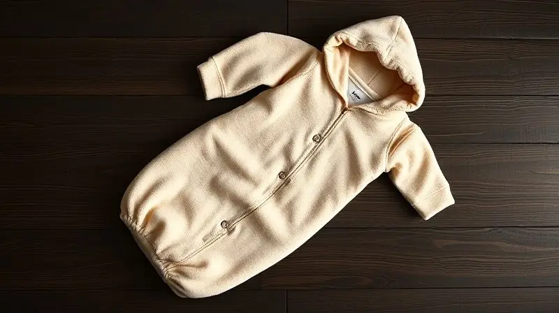 Roupas quentes de bebê para dormir no frio, mostrando um pijama de manga comprida e um saco de dormir de fleece para o inverno.